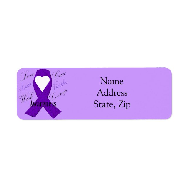 Lila Ribbon Awareness Ribbon-etiketter Returadress Etikett (Framsidan)
