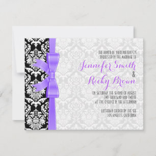 Lila Ribbon Black and White Damasker Bröllop Inbjudningar