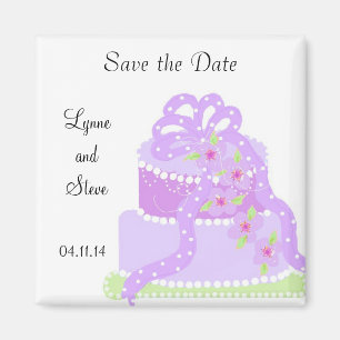 Lila Ribbon Bröllop Cake Save Date (Spara datum) Magnet