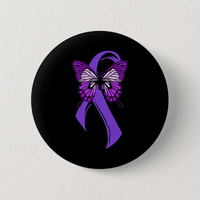 Lila Ribbon Butterfly - Fibromyalgia Awareness 3 3 Knapp (Framsida)