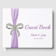 Lila Ribbon Diamond Bow Bröllop Guestbook