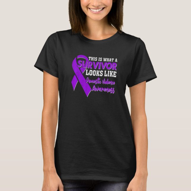 Lila Ribbon Domestic Violence Awareness  T Shirt (Framsida)