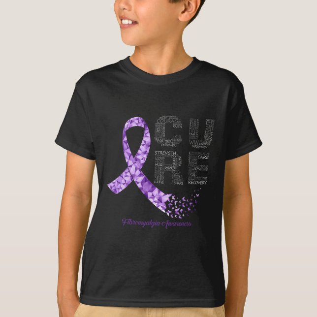 Lila Ribbon Fibromyalgia Awareness T Shirt (Framsida)
