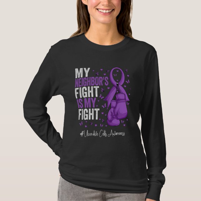 Lila Ribbon grannbor Ulcerative Colitis Awarenes T Shirt (Framsida)