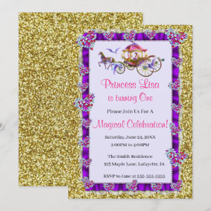 Lila Ribbon Guld Glitter Royal Princess Birthday Inbjudningar