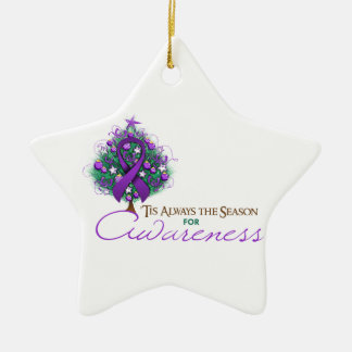 Lila Ribbon Julafton Awareness Season Julgransprydnad Keramik