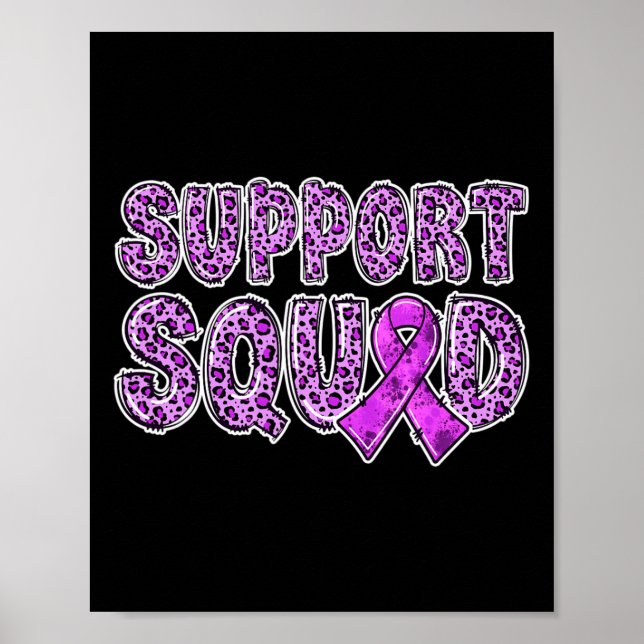 Lila Ribbon Leopard Print Support Square Överdoser Poster (Framsidan)