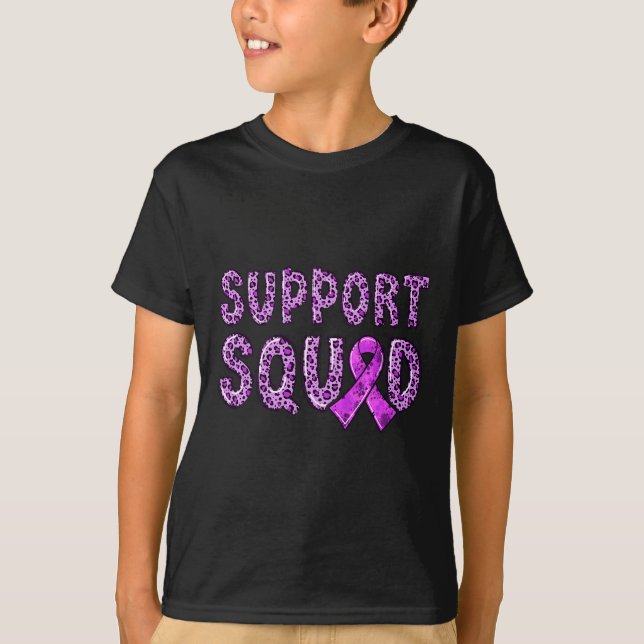 Lila Ribbon Leopard Print Support Square Överdoser T Shirt (Framsida)