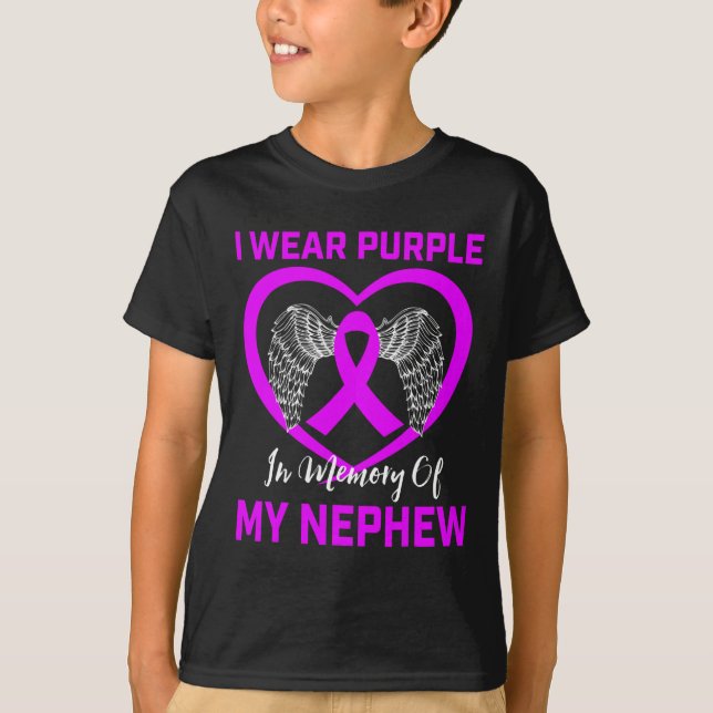 Lila Ribbon Nephew Pancreatic Cancer Awareness H T Shirt (Framsida)