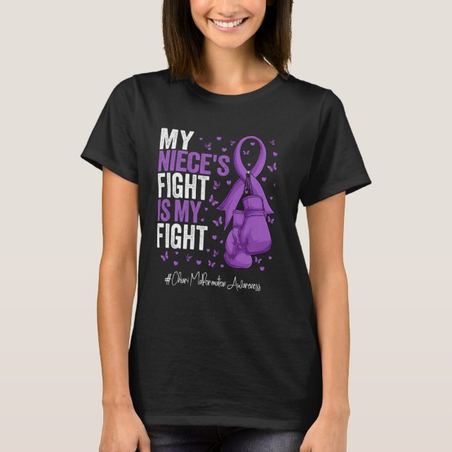Lila Ribbon Niece Chiari Missformation Awareness T Shirt (Framsida)