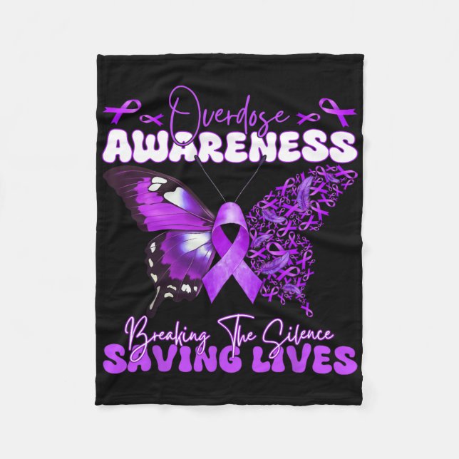 Lila Ribbon Overdose Awareness Day Butterfly Sup Fleecefilt (Framsidan)