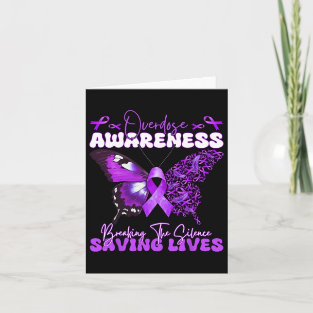 Lila Ribbon Overdose Awareness Day Butterfly Sup Kort (Framsida)