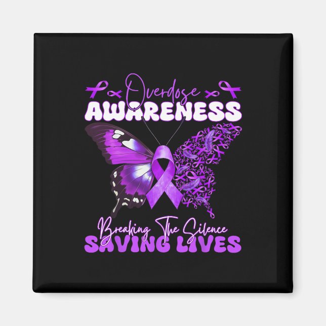 Lila Ribbon Overdose Awareness Day Butterfly Sup Magnet (Framsidan)