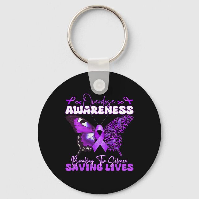 Lila Ribbon Overdose Awareness Day Butterfly Sup Nyckelring (Framsida)