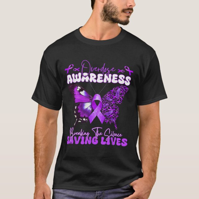 Lila Ribbon Overdose Awareness Day Butterfly Sup T Shirt (Framsida)