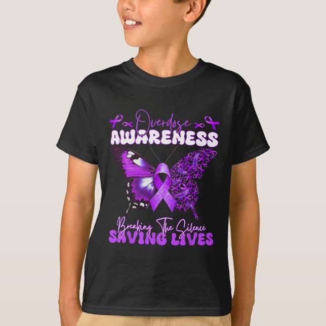 Lila Ribbon Overdose Awareness Day Butterfly Sup T Shirt (Framsida)