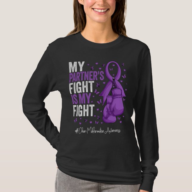 Lila Ribbon Partner Chiari Malformation Awarenes T Shirt (Framsida)
