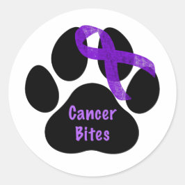 Lila Ribbon Paw Skriv ut pankreascancer Runt Klistermärke