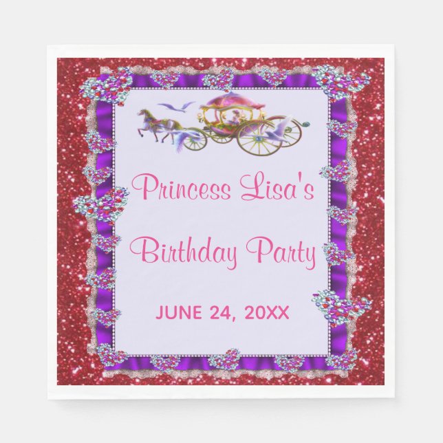 Lila Ribbon Red Glitter Royal Princess Birthday Pappersservett (Framsidan)