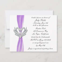 Lila Ribbon Silver Svanar Möhippa Inbjudan