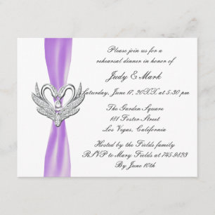 Lila Ribbon Silver Svanar Rehearsal Dinner Inbjuda Inbjudningar