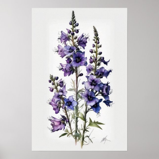 Lila Riddarsporre Blomma Konsttryck Affisch (Framsidan)