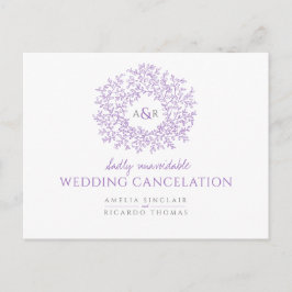 Lila ritad bladmonogram bröllopsavbokning meddelande vykort