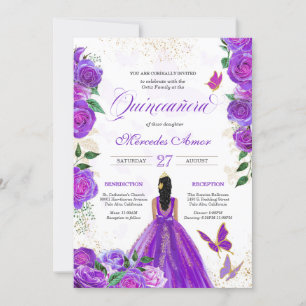 Lila Ro Blommigt Butterfly Mariposa Quinceanera Inbjudningar