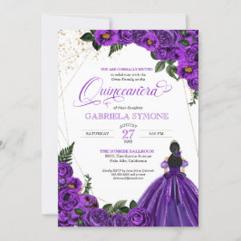 Lila Ro Blommigt Elegant Gown Quinceanera Inbjudningar