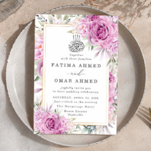 Lila Ro Blommigt Islamiska muslimska Bröllop Inbjudningar