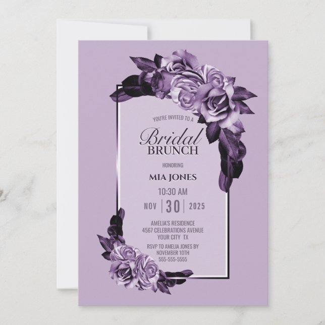 Lila Ro Blommigt Möhippa Brunch Inbjudningar (Framsida)