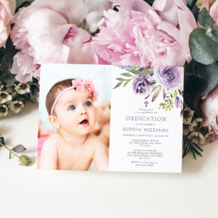 Lila Ro Blommigt Photo Girl Dedication Inbjudningar