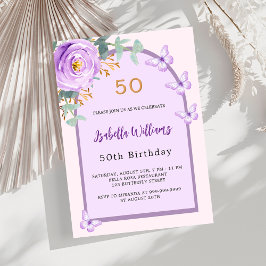 Lila ro blommigt rosa Arch Butterflies Birthday Inbjudningar