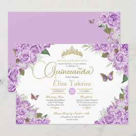 Lila Ro Blommigt Tiara Butterfly Quinceanera Inbjudningar