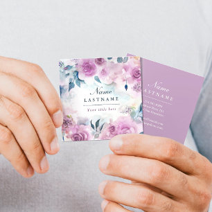 Lila Ro Blommigt VattenfärgsfärgAffärskort Fyrkantigt Visitkort
