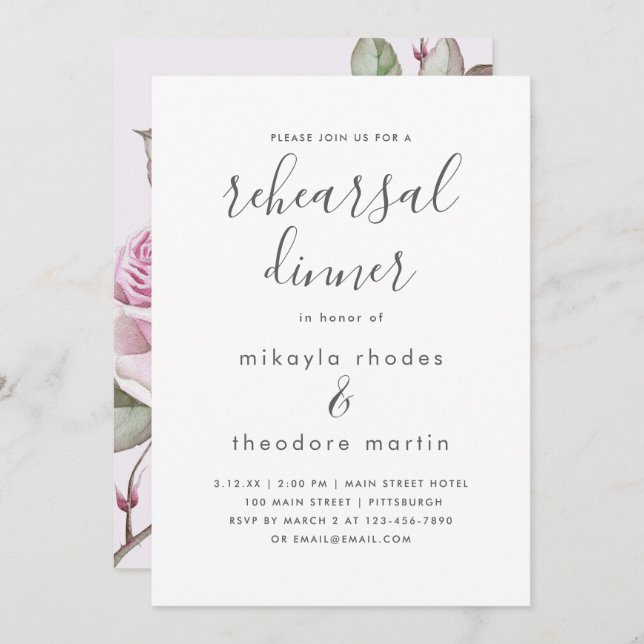 Lila Ro Bröllop - middagskort Inbjudningar (Fram/baksida)