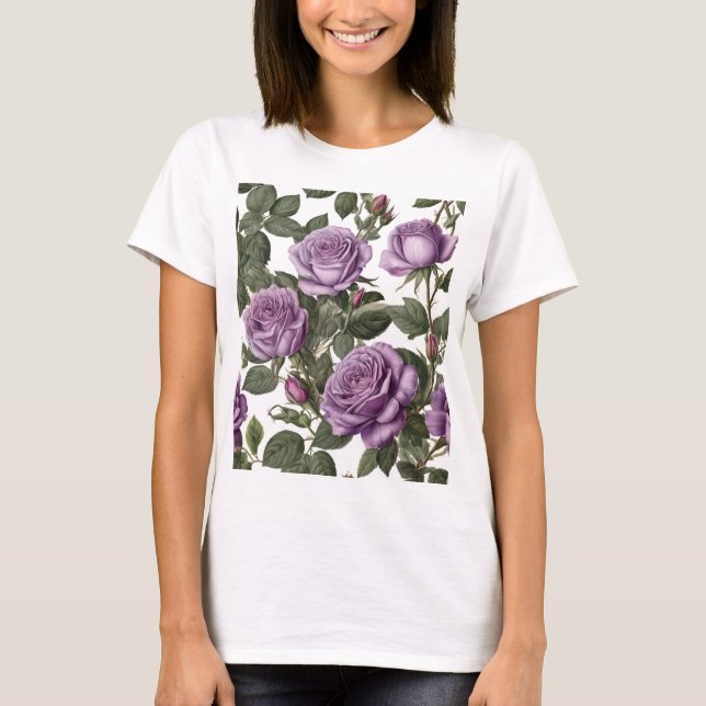 Lila Ro Budding Rosor T Shirt (Framsida)