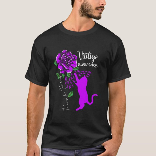 Lila Ro Cat Tassar för ren Vitiligo Awarene T Shirt (Framsida)