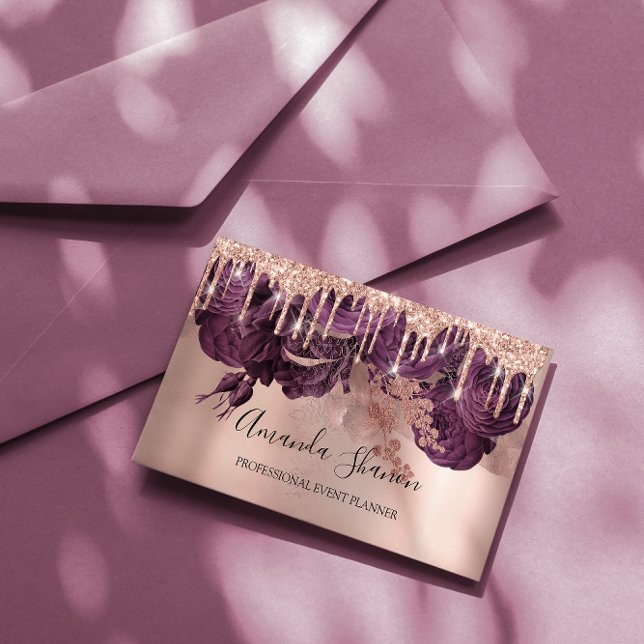 Lila Ro Elegant Drives Logotyp Event Planner Visitkort (Purple Roses Elegant Drips Logo Event Planner Business Card)