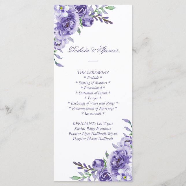 Lila Ro | Elegant Watercolor Blommigt Ceremony Program (Framsida)