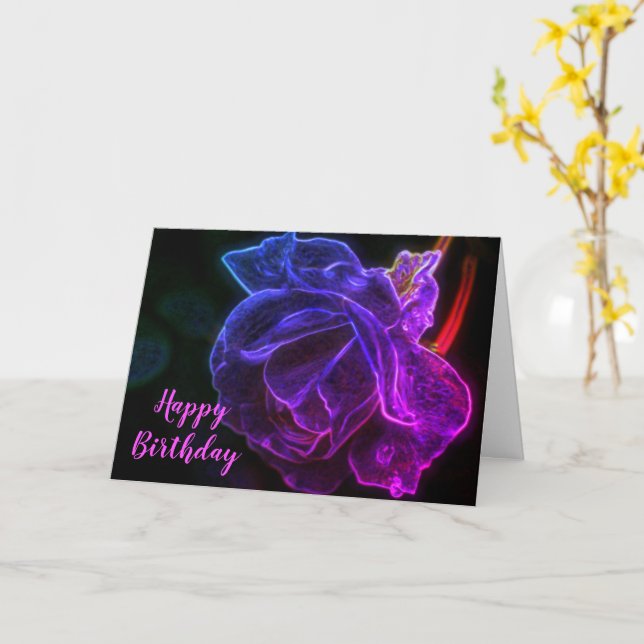 Lila Ro Fantasy Flower Art Birthday Kort (Gul blomma)