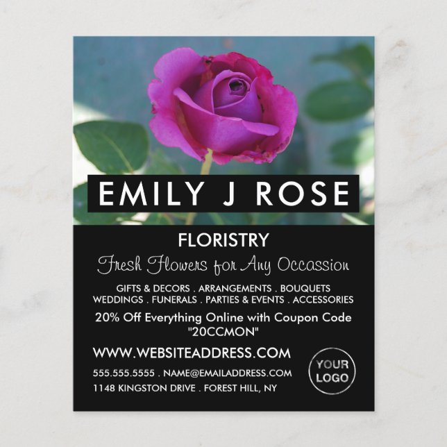 Lila Ro, Florist, Floristry Advertising Flygblad (Framsidan)