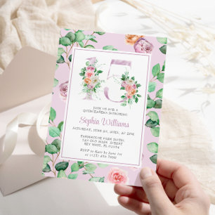 Lila Ro Flowers Number 15 Blommigt Quinceañera Inbjudningar