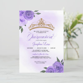 Lila Ro Golden Tiara Quinceañera Birthday Inbjudningar