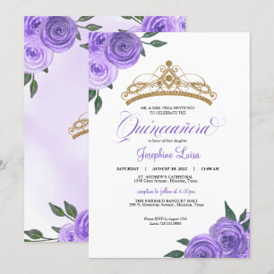 Lila Ro Golden Tiara Quinceañera Birthday Inv Inbjudningar