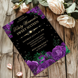 Lila Ro Gräns Blommigt Sweet sixteen Inbjudningar