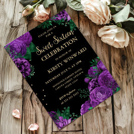 Lila Ro Gräns Blommigt Sweet sixteen Inbjudningar