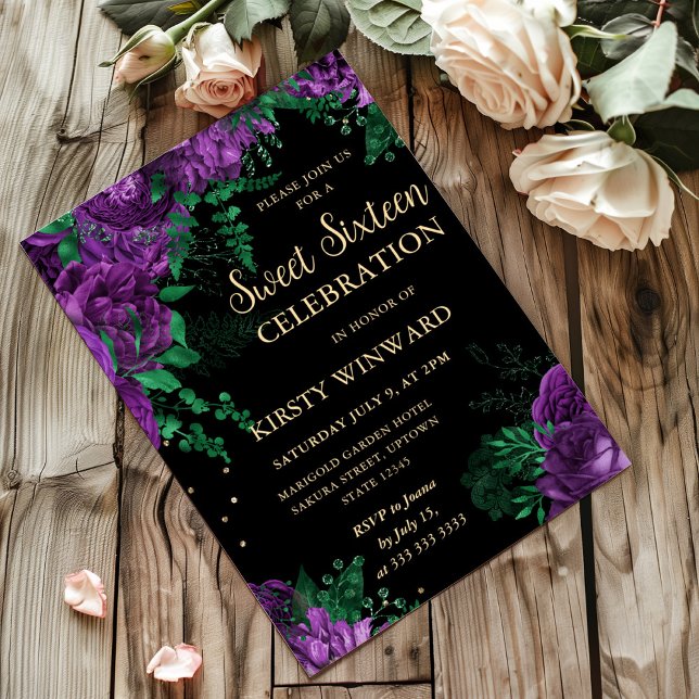 Lila Ro Gräns Blommigt Sweet sixteen Inbjudningar (Skapare uppladdad)