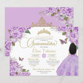 Lila Ro Guld Tiara Butterfly Elegant Quince Inbjudningar