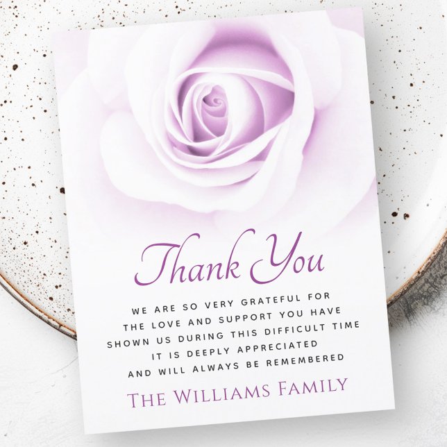 Lila ro medlidande i begravningen tack vare kortet kort (Purple rose funeral sympathy thank you card)